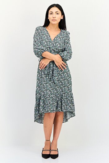 ORSAY Women Floral Print Belted Midi Dress, Multicolor