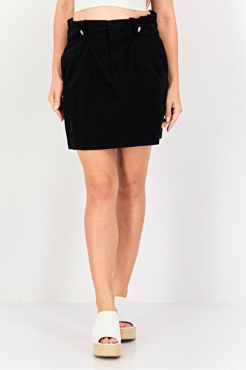 Reserved Women Solid Casual Midi Skirts, Black