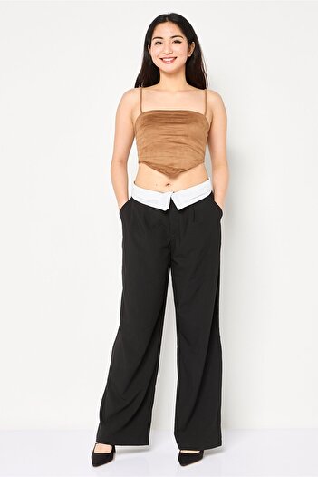 Forever 21 Women Regular Fit Plain wide Leg Pants, Black
