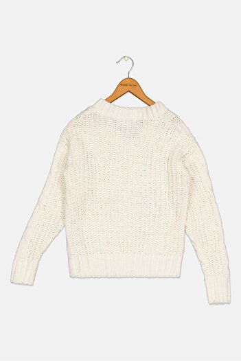 Poof Girl Kids Girl V Neck Knitted Sweaters, White