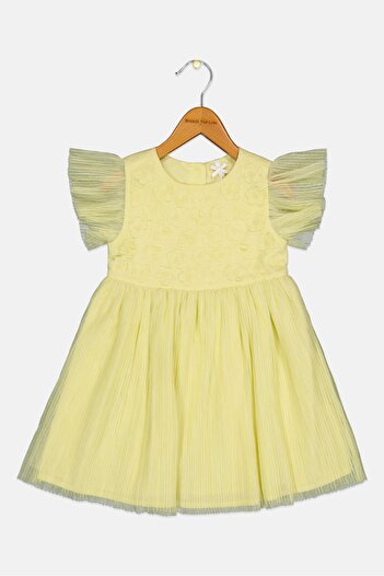 Hamleys Toddlers Girl Textured Ruffle Sleeve Dress, Yellow
