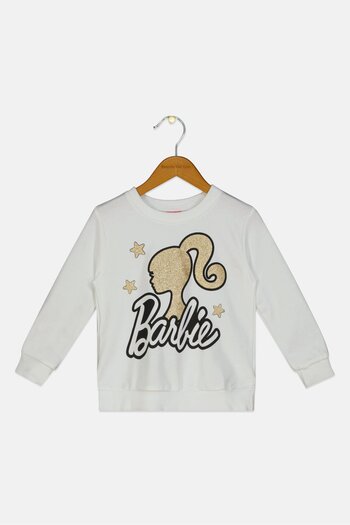 Barbie Toddlers Girl Long Sleeve Graphic Print Sweatshirt, White