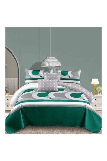 Evia Home Set of double bed linen from fine fabric, with 4 pillowcases, Evia Home, Green Circles