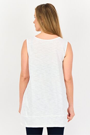 LANDS' END Women Round Neck Plain Sleeveless Tank Top, White
