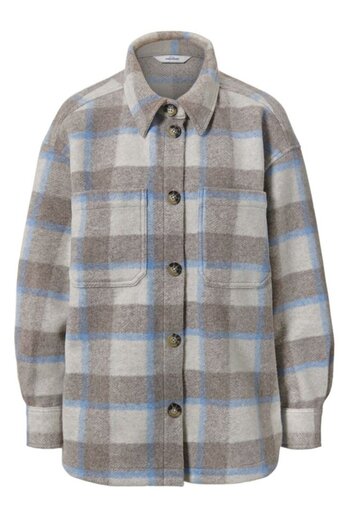 Tchibo Women Checked Long Sleeve Jacket Shirt, Grey Combo