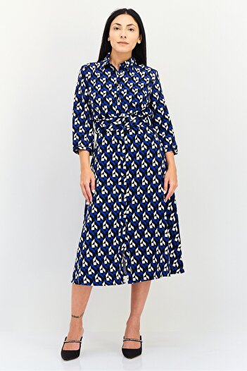 ORSAY Women Allover Print Belted Midi Dress, Multicolor