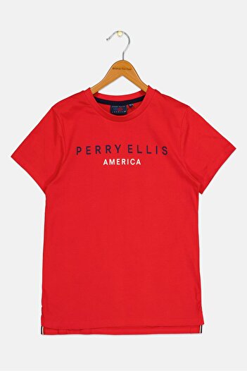 Perry Ellis Kids Boy Brand Logo Short Sleeve T-Shirt, Red