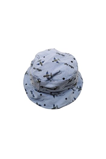 Doty Summer Hat for Kids StarHat with String, 16x11 cm, Light Blue, Airplane Print