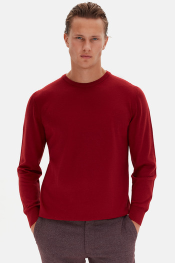 D'S Damat Ds Damat Regular Fit Burgundy Plain Knit Sweater