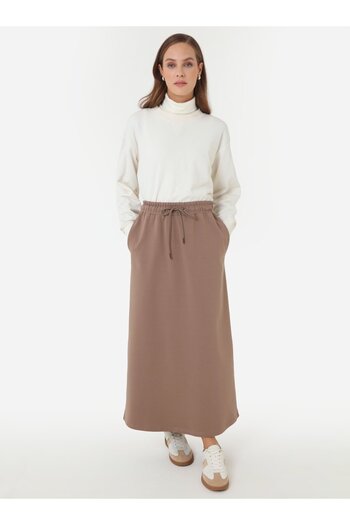 Benin Elastic Waist Knitted Skirt - Mink -