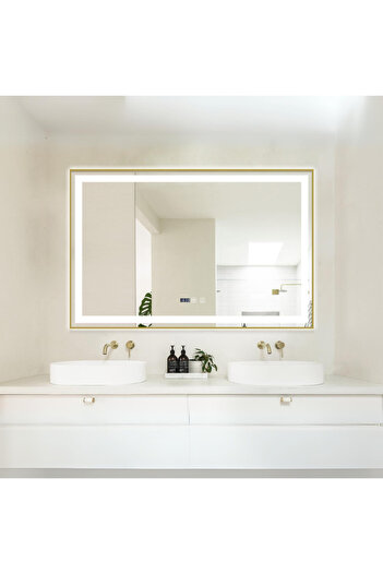 Smack LED and Touch Mirror, 100 x 65 cm, with Defog Function and Clock, Antique Bronze Frame,
