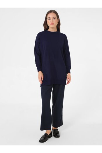 Refka Crew Neck Knitwear Tunic - Navy Blue -