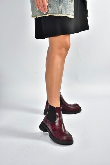 Fox Shoes V312402609 Burgundy Thick Soled Women's Boots with Rubber Detail