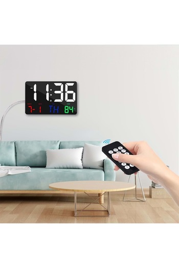 HyMark Digital Wall Clock Colorful Hd Led Display 25X16Cm Date Day Temperature Alarm USB Decorative