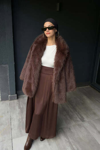 FABB Brown Satin Waist-Tied Midi Skirt