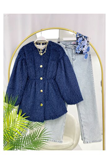 YEDİLALE Gold Buttoned Waist-Lettered Fur Coat