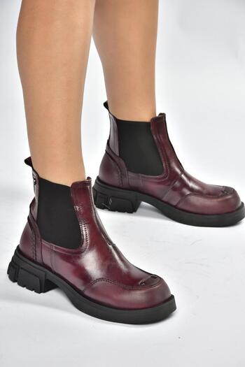 Fox Shoes V312402609 Burgundy Thick Soled Women's Boots with Rubber Detail