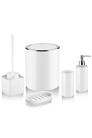 SokShop 5 Piece Bathroom Accessory Set, Trash Can, Liquid Soap Dispenser, Toothbrush Cup, Soap Dish