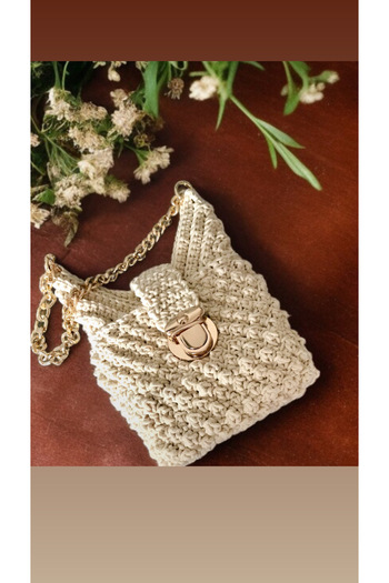 By G Tasarım Ecru Color Cotton Macrame Rope Knitted Shoulder Bag