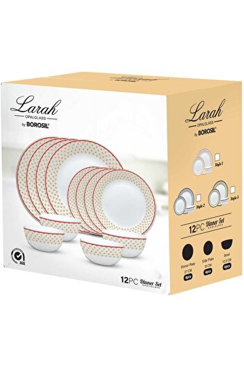 Borosil LARAH PLANO OPAL DINNER SET, WHITE, 12DSPL01-R, 12 PC SET