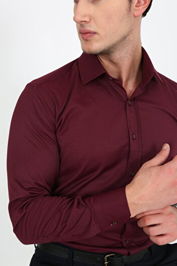 Hazhers Classic Men's Slim Fit Solid Color Breathable Lycra Fabric Shirt Collar Shirt