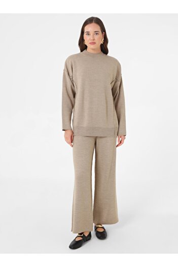 Refka Turtleneck Off-Shoulder Tunic & Pants Knitwear Set - Mink -