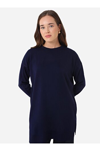 Refka Crew Neck Knitwear Tunic - Navy Blue -