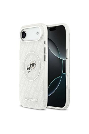 Karl Lagerfeld Case for iPhone 17 Air, IML Glitter K&C Heads Logo MagSafe, Clear Mono Karl&Choupette