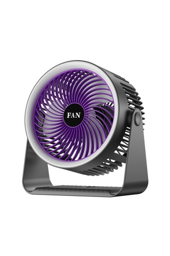 Biki Rechargeable Desktop Fan 4 Speed 5 Light Modes Type-C 20x18x9cm Portable Cooling