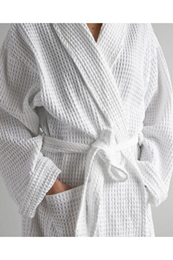 OEM White bathrobe, waffle weave, with collar, 100% cotton, size XL