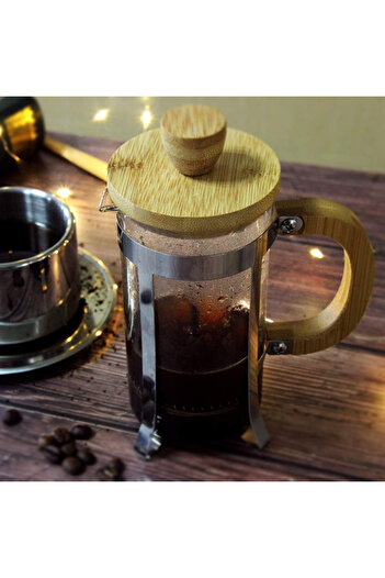 URZ GRUP 350 ml Glass French Press with Wooden Detail
