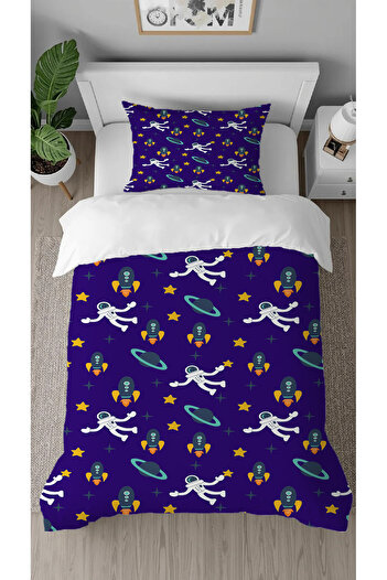 GREENDECOR Astronaut Space Planet Patterned Digital Printed Special Design Single Duvet Cover Set Without Sheets