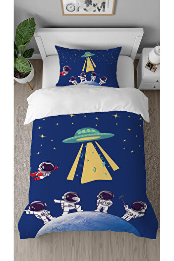 GREENDECOR Astronaut Space Planet Patterned Digital Printed Special Design Single Duvet Cover Set Without Sheets