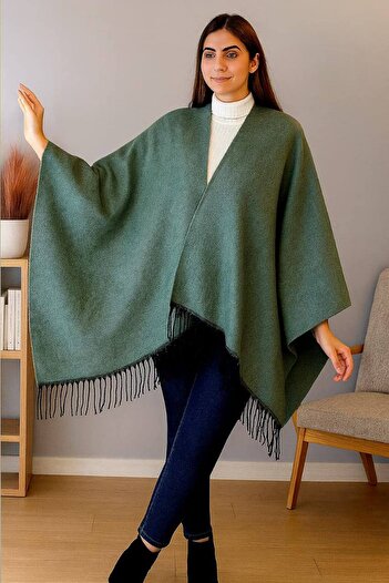 ALDAİR Women's winter double-sided poncho shoulder 140x140
