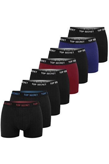 Top Secret Men's Cotton Boxers, Logo, Black, set of 8 pieces.