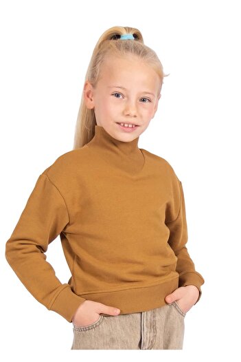 Ozmoz By Mukadder Özden Organic Turtleneck Light Brown Winter Girls' Sweatshirt