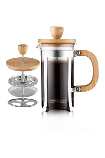 URZ GRUP 600 ml Glass French Press with Wooden Detail