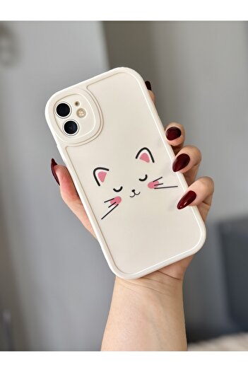 MİRAZ TASARIM iPhone 11 Cat Pattern Ecru Case