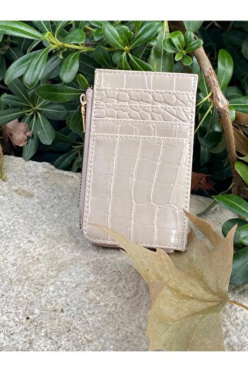 SÜNELA L Zipper-Shaped Croco-Patterned Card Holder Wallet