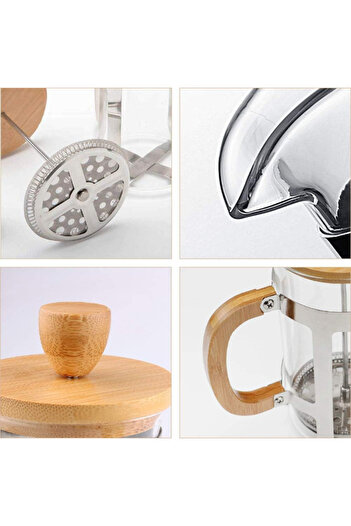 URZ GRUP 350 ml Glass French Press with Wooden Detail