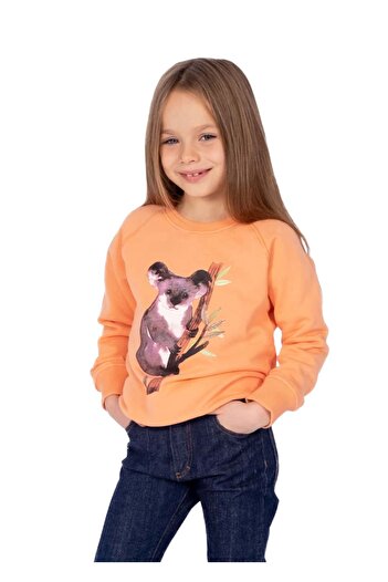 Ozmoz By Mukadder Özden Organic Printed Orange Winter Girls' Sweatshirt