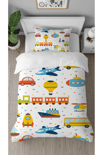 GREENDECOR Airplane Car Train Ship Patterned Digital Printed Sheetless Single Child Stylish Duvet Cover Set