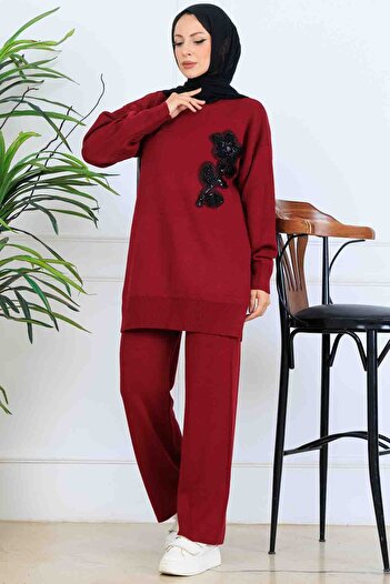 benguen Embroidery Detail Knitwear Set S1067 Burgundy