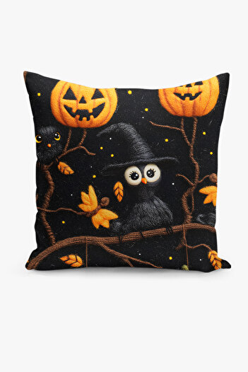 Filamente Double-Sided Digital Print Throw Pillow Cover with Felt Craft Look - Halloween Patterned
