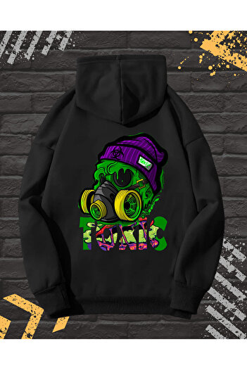 OEM Men's Hoodie with Front-Back Print, Toxic, Cotton, Black, Size S INTL