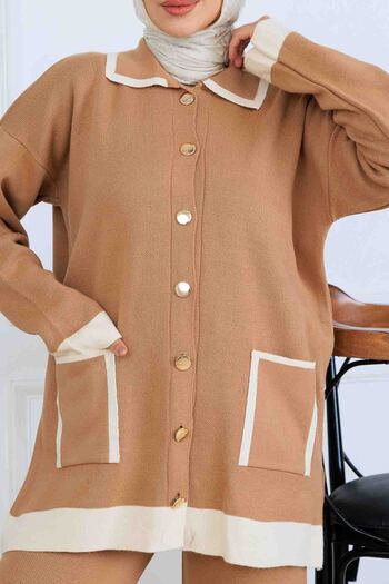 benguen Buttoned Line Detailed Knitwear Set S1043 Mink