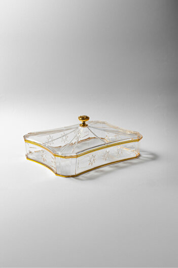 Bin Shihoun Rectangular acrylic tray with a lid, gold-embossed
