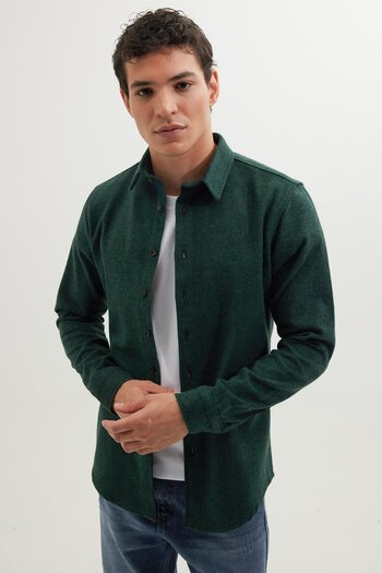Tudors Men's Slim Fit Slim-Fitting Long-Sleeved Solid Winter Lumberjack Green Shirt