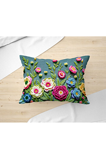 Filamente Double Sided Digital Printing Throw Pillow Cover Embroidery Look Floral Pattern