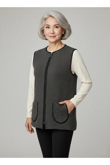 Mutlu City Women's Mid-Age and Older Honeycomb Pattern Zippered Vest 495